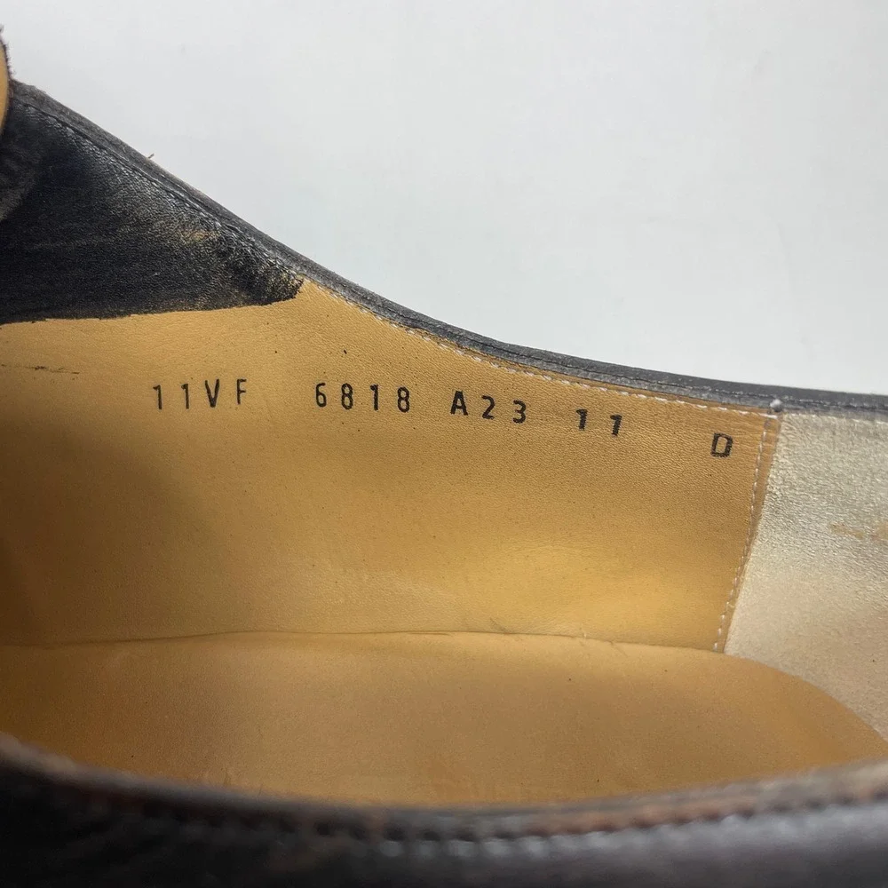 Salvatore‎ Ferragamo Mens Black Leather Moc Toe Derby Shoes 11 D Italy 6818 A23